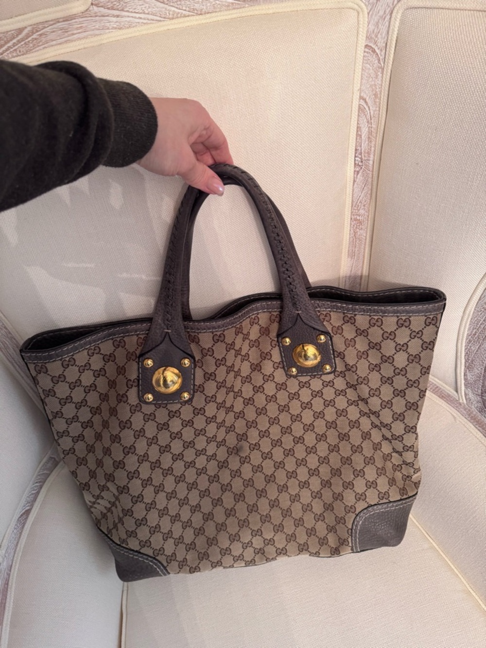 Gucci gray Sunset  Canvas Tote with Gray Leather Trim - Picture 7 of 7